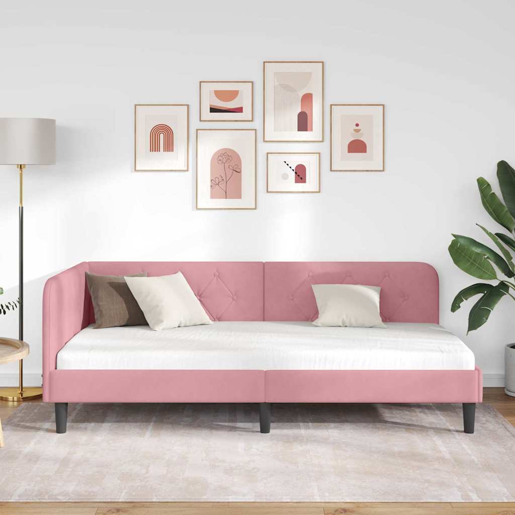 vidaXL Κρεβάτι Γωνίας Ροζ 90 x 190 cm Βελούδο