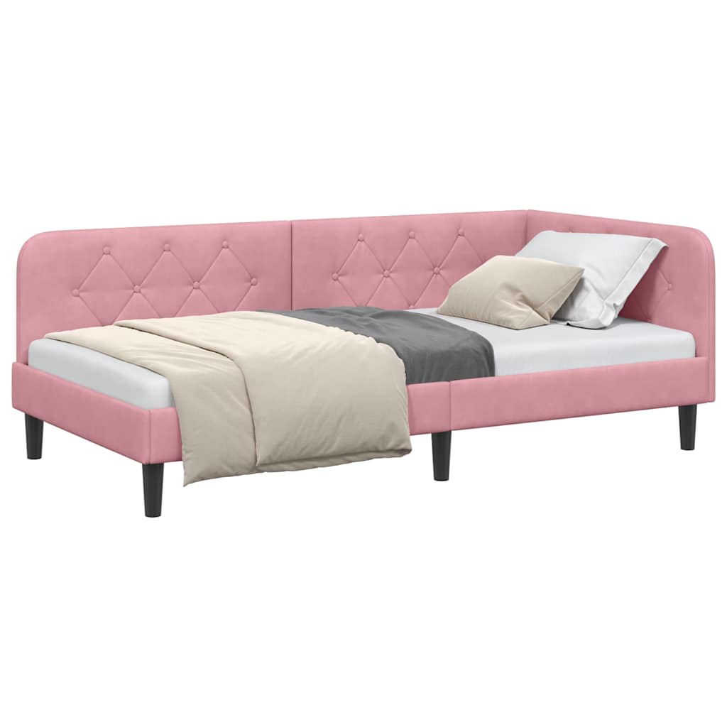 vidaXL Κρεβάτι Γωνίας Ροζ 90 x 190 cm Βελούδο