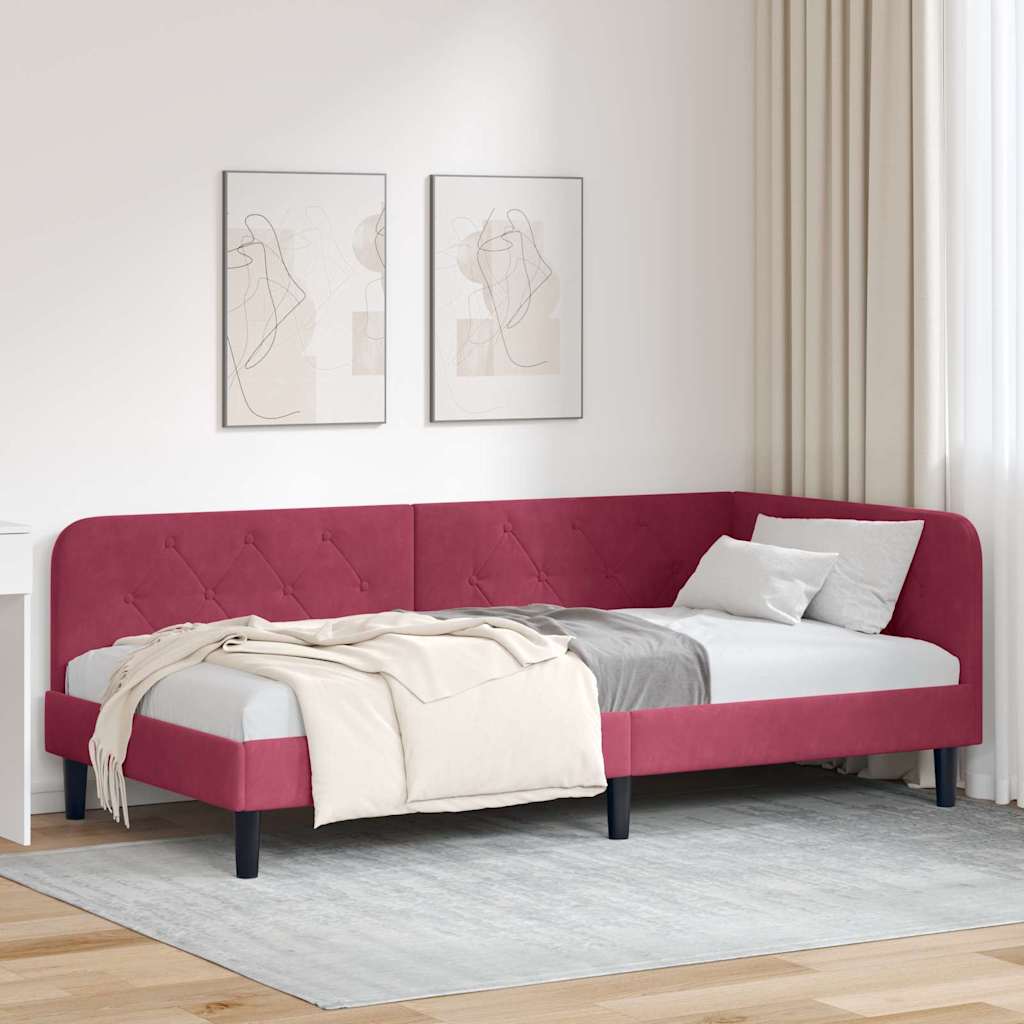 vidaXL Κρεβάτι Γωνίας Κόκκινο 90 x 190 cm Βελούδο