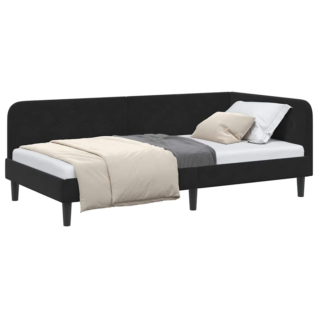 vidaXL Κρεβάτι Γωνίας Μαύρο 90 x 190 cm Βελούδο