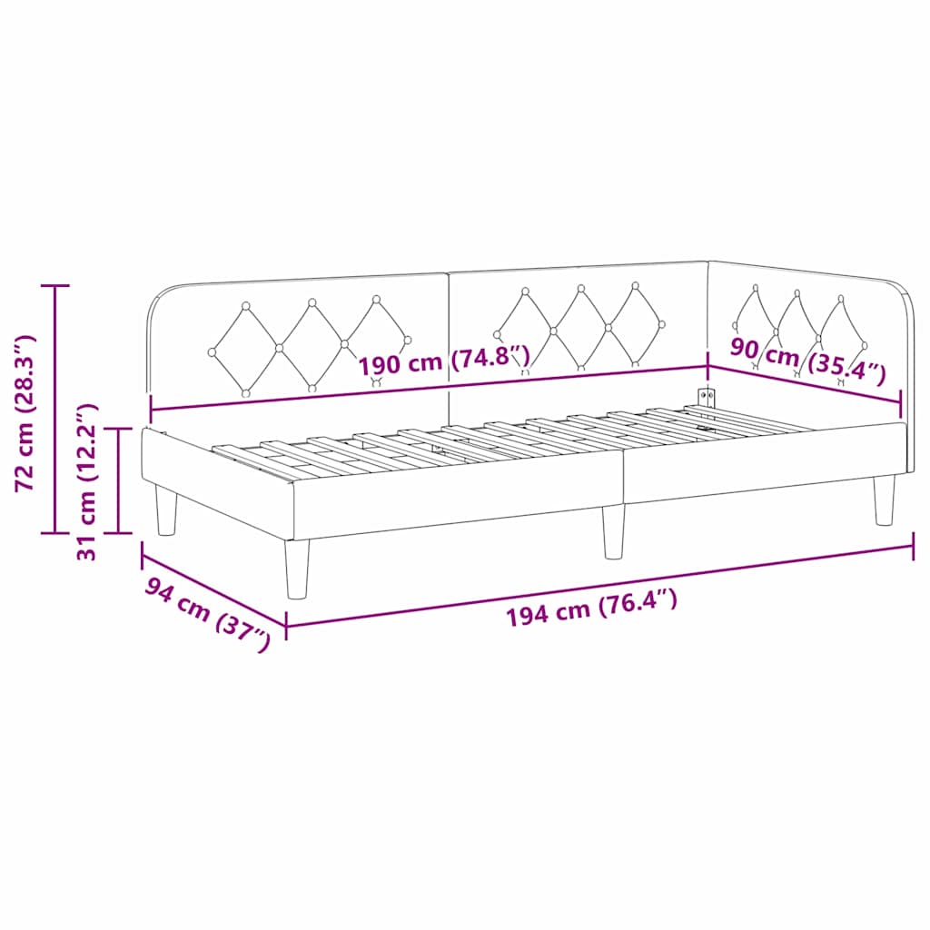 vidaXL Κρεβάτι Γωνίας με κεφαλάρι Τιρκουάζ 90 x 190 cm Βελούδο