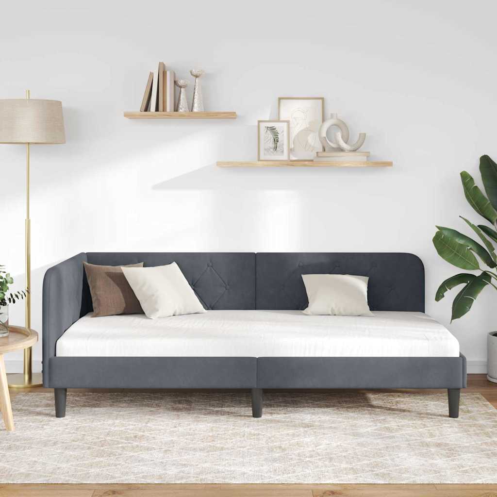 vidaXL Κρεβάτι Γωνίας Σκούρο Γκρι 90 x 200 cm Βελούδο