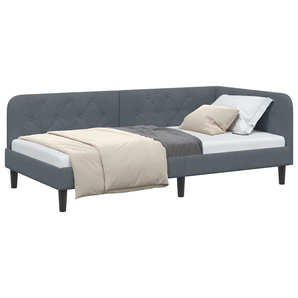 vidaXL Κρεβάτι Γωνίας Σκούρο Γκρι 90 x 200 cm Βελούδο