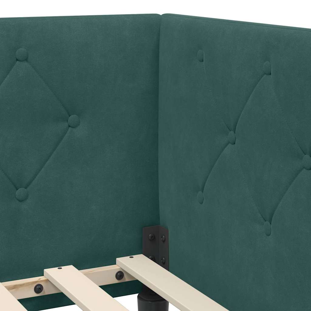 vidaXL Κρεβάτι Γωνίας με κεφαλάρι Σκούρο Πράσινο 90 x 200 cm Βελούδο