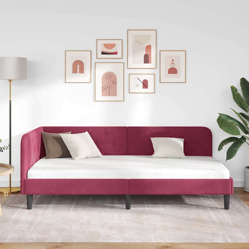 vidaXL Κρεβάτι Γωνίας Κόκκινο 90 x 200 cm Βελούδο