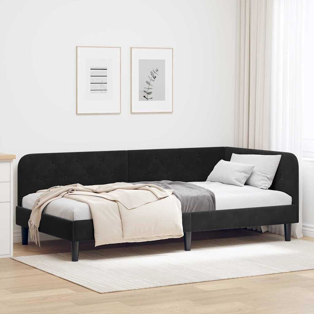 vidaXL Κρεβάτι Γωνίας Μαύρο 90 x 200 cm Βελούδο
