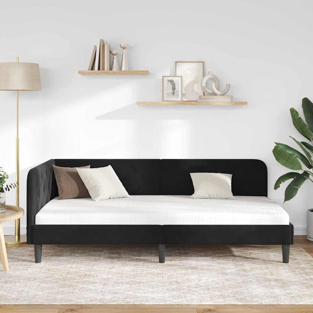 vidaXL Κρεβάτι Γωνίας Μαύρο 90 x 200 cm Βελούδο