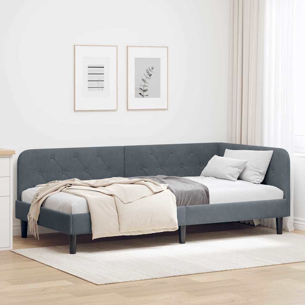 vidaXL Κρεβάτι Γωνίας Σκούρο Γκρι 100 x 200 cm Βελούδο