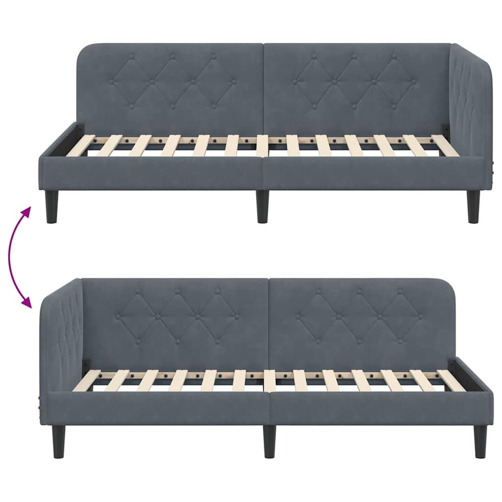 vidaXL Κρεβάτι Γωνίας Σκούρο Γκρι 100 x 200 cm Βελούδο
