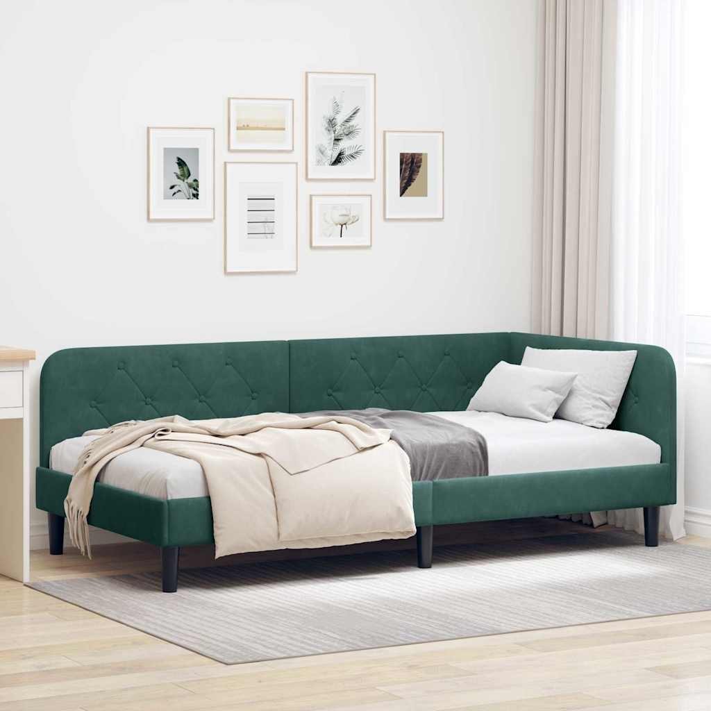 vidaXL Κρεβάτι Γωνίας Σκούρο Πράσινο 100 x 200 cm Βελούδο