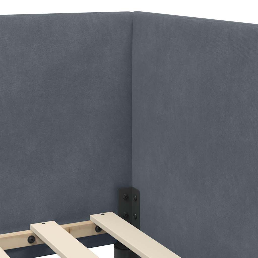 vidaXL Κρεβάτι Γωνίας με κεφαλάρι Σκούρο Γκρι 90 εκ x 190 εκ Βελούδο