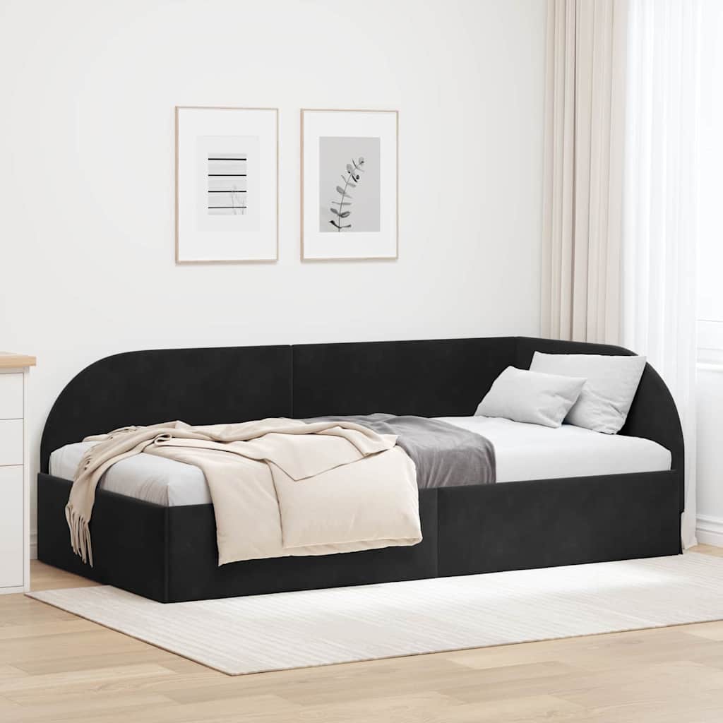 vidaXL Κρεβάτι Γωνίας με κεφαλάρι Μαύρο 90 εκ x 190 εκ Βελούδο
