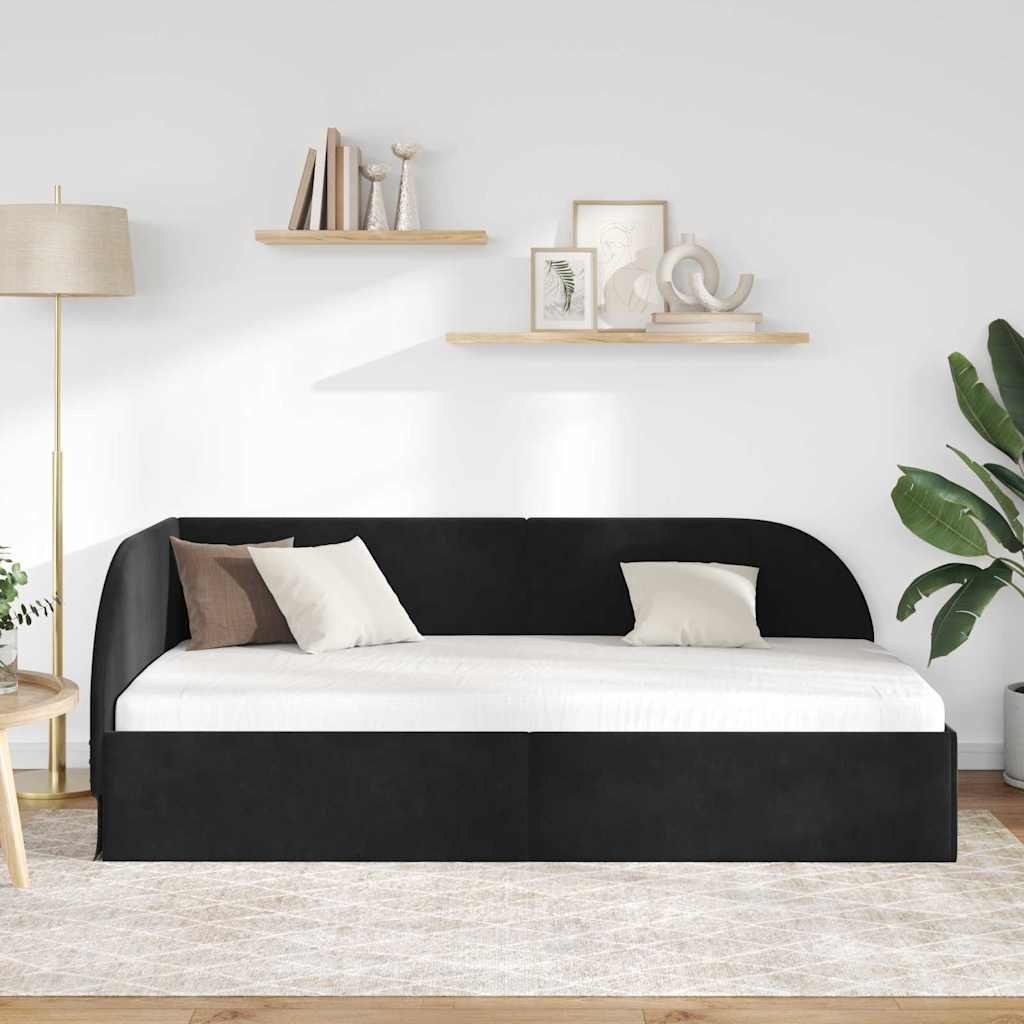 vidaXL Κρεβάτι Γωνίας με κεφαλάρι Μαύρο 90 εκ x 190 εκ Βελούδο
