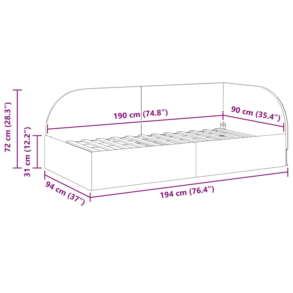 vidaXL Κρεβάτι Γωνίας με κεφαλάρι Τιρκουάζ 90 εκ x 190 εκ Βελούδο