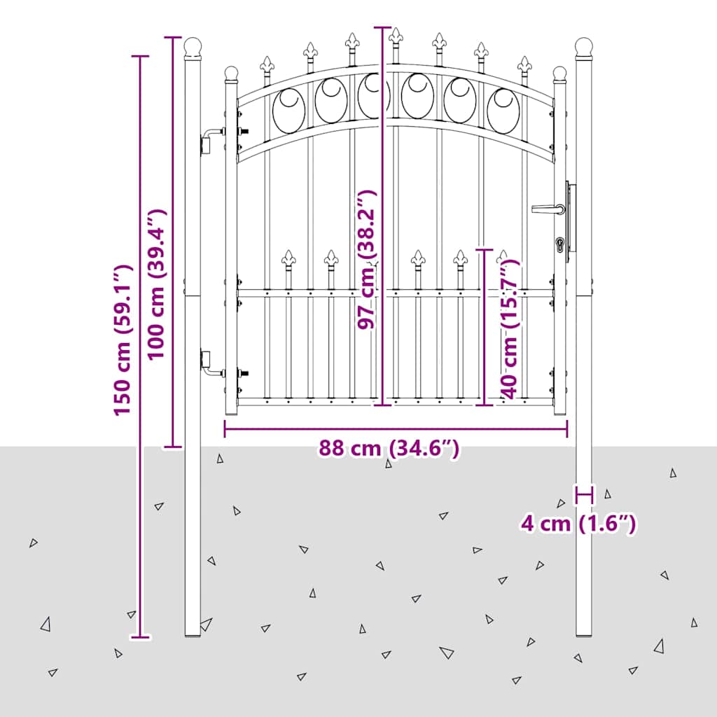 vidaXL Πύλη Φράχτη με Ακίδες Γκρι 100 x 100 cm