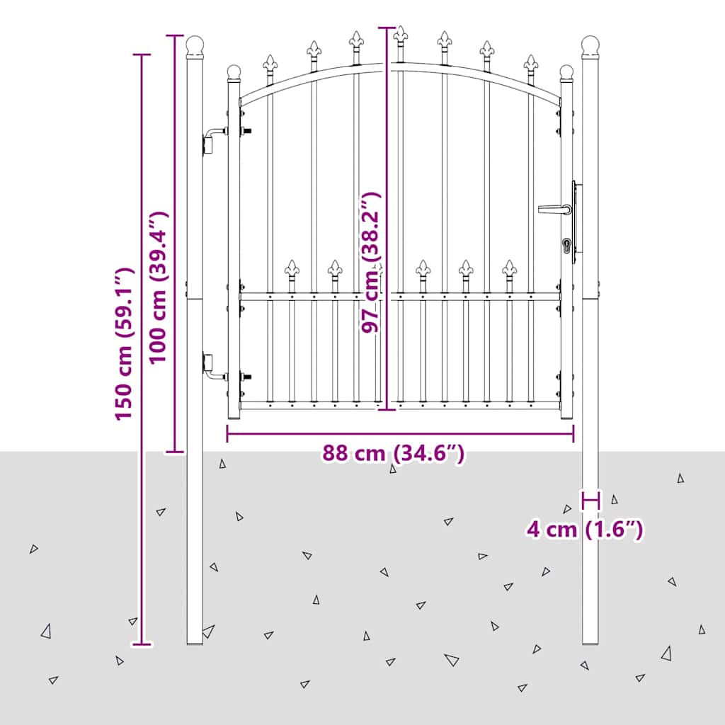 vidaXL Πύλη Φράχτη με Ακίδες με κλειδαριά Γκρι 100 x 100 cm