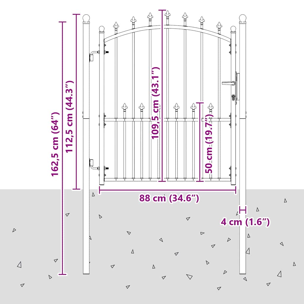 vidaXL Πύλη Φράχτη με Ακίδες με κλειδαριά Γκρι 125 x 100 εκ