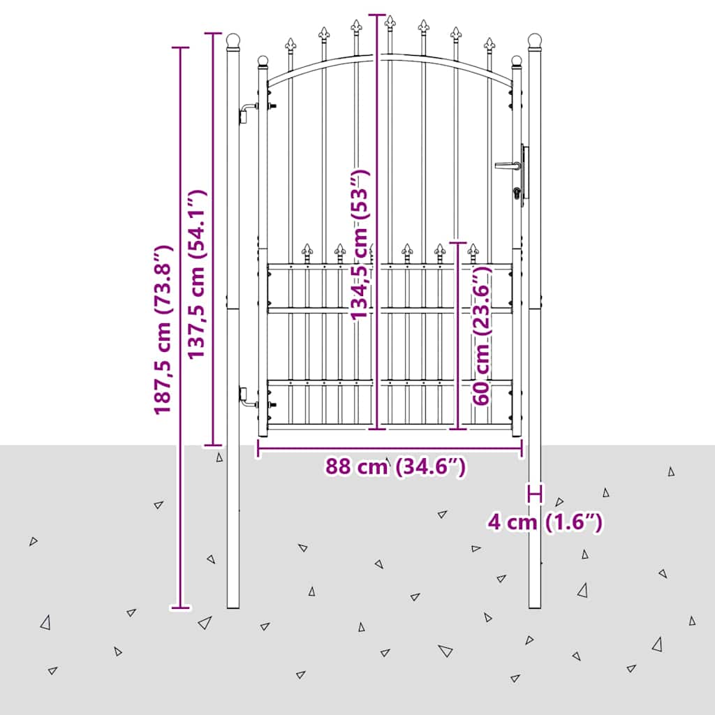 vidaXL Πύλη Φράχτη με Ακίδες με κλειδαριά Γκρι 170 x 100 εκ.