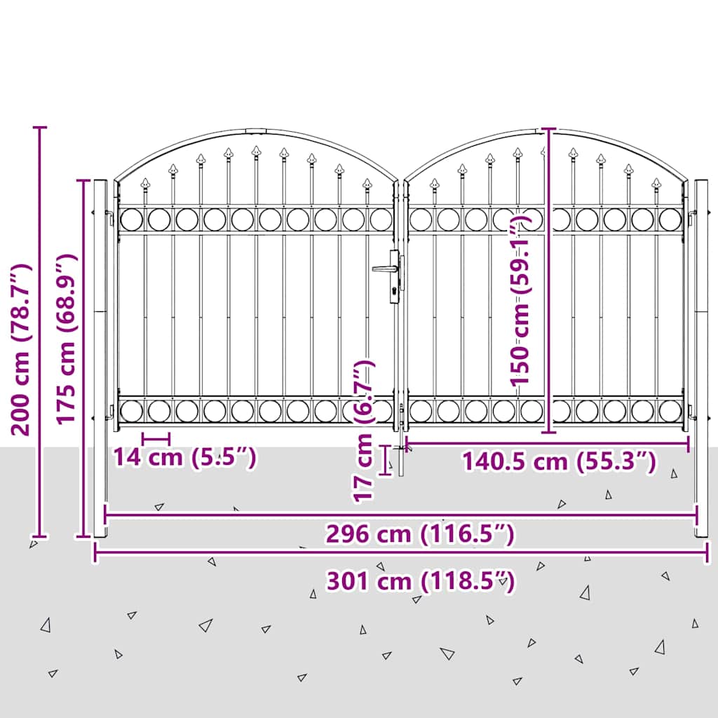 vidaXL Πύλη Φράχτη ASSEN 301 x 200 εκ. Ατσάλι Γκρι Κλειδώσιμο