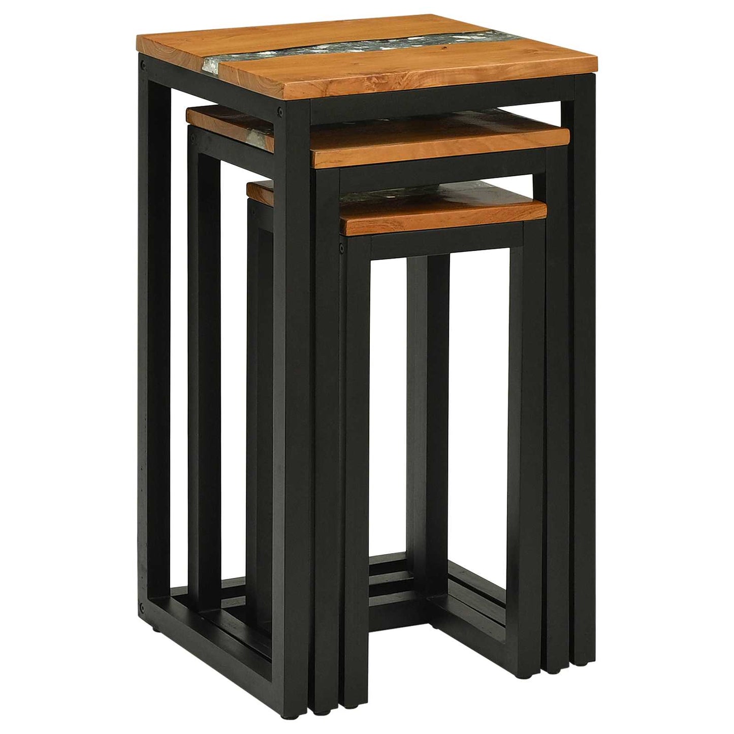 vidaXL Τραπέζι Σαλονιού με Στηρίγματα 3 pcs Καφέ Στερεό Ξύλο Τίκ