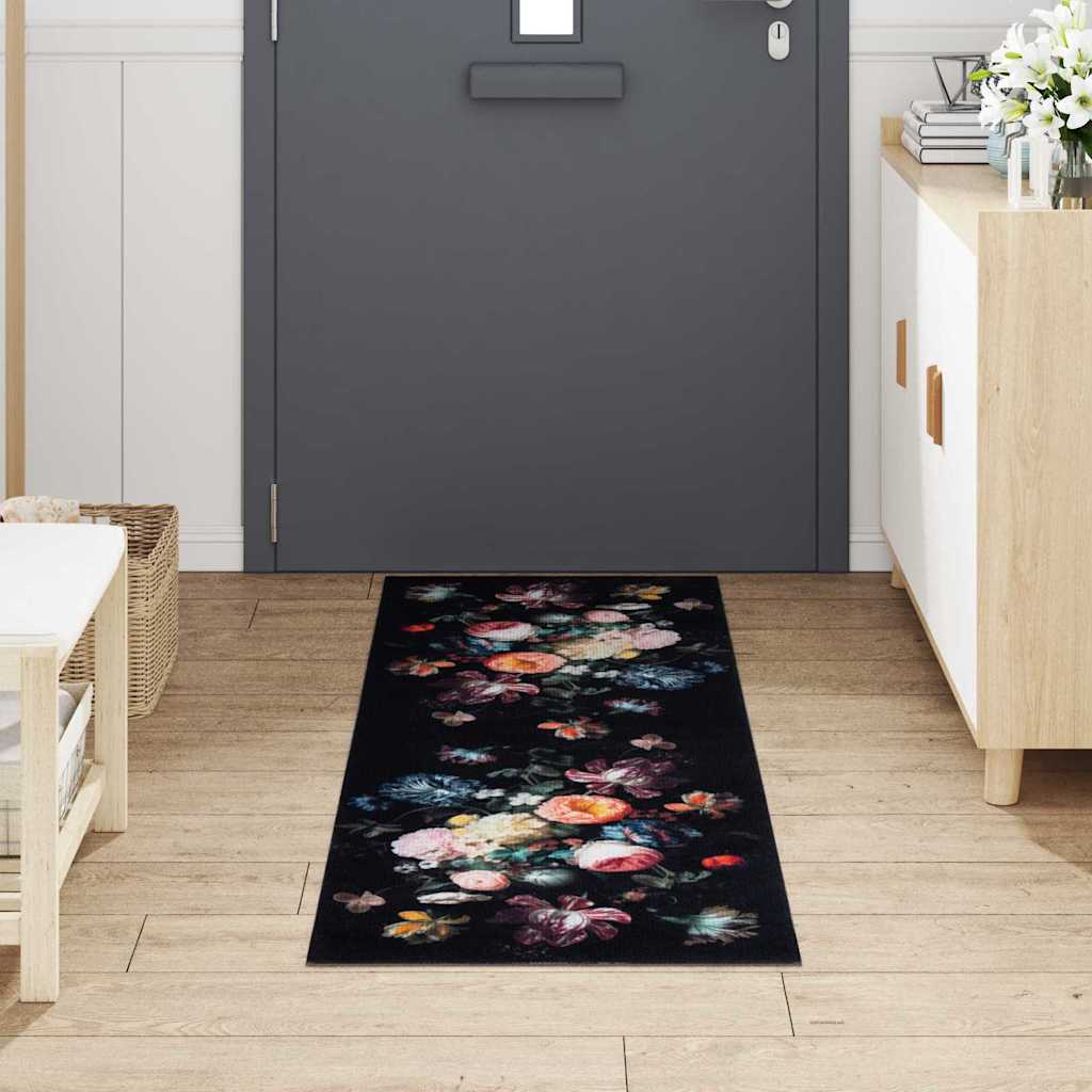 vidaXL Χαλί Κουζίνας Floral Μαύρο 180 x 60 cm Βελούδο