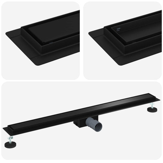 vidaXL 2 σε 1 εκροή ντους Μαύρο 100 cm Ανοξείδωτο Ατσάλι 304