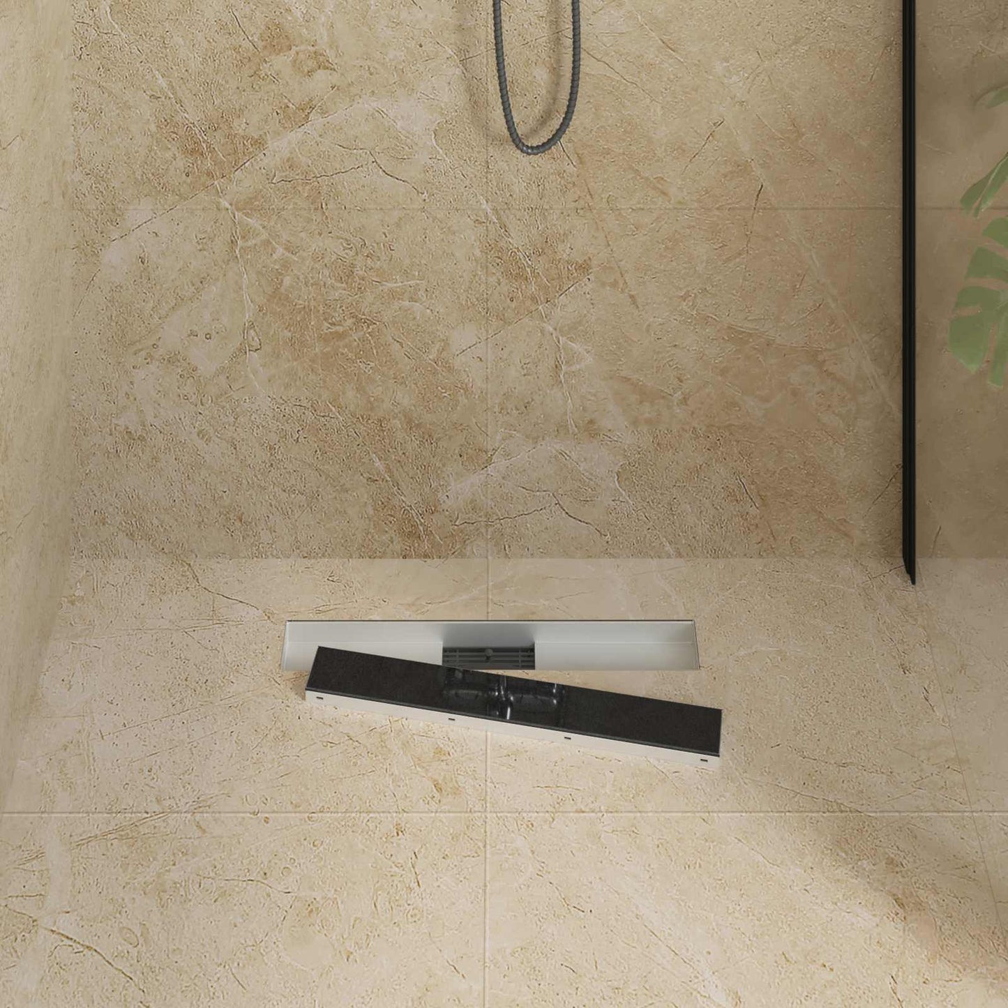 vidaXL Εκροή ντους με γυάλινη επικάλυψη Μαύρο 50 cm