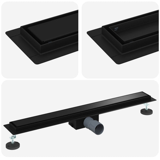 vidaXL 2 σε 1 εκροή ντους Μαύρο 70 cm Ανοξείδωτο Ατσάλι 304