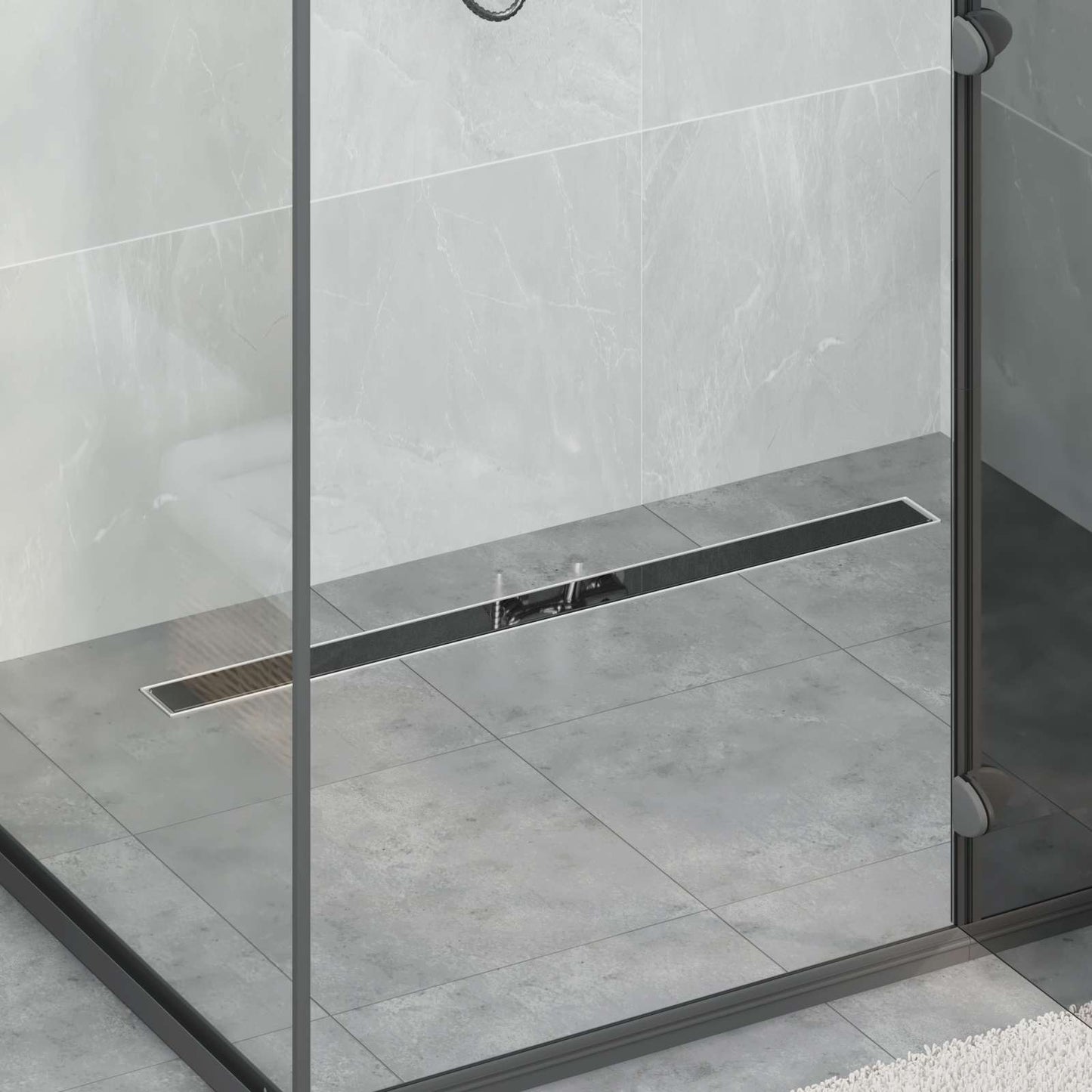 vidaXL Εκροή ντους με γυάλινη επικάλυψη Μαύρο 90 cm