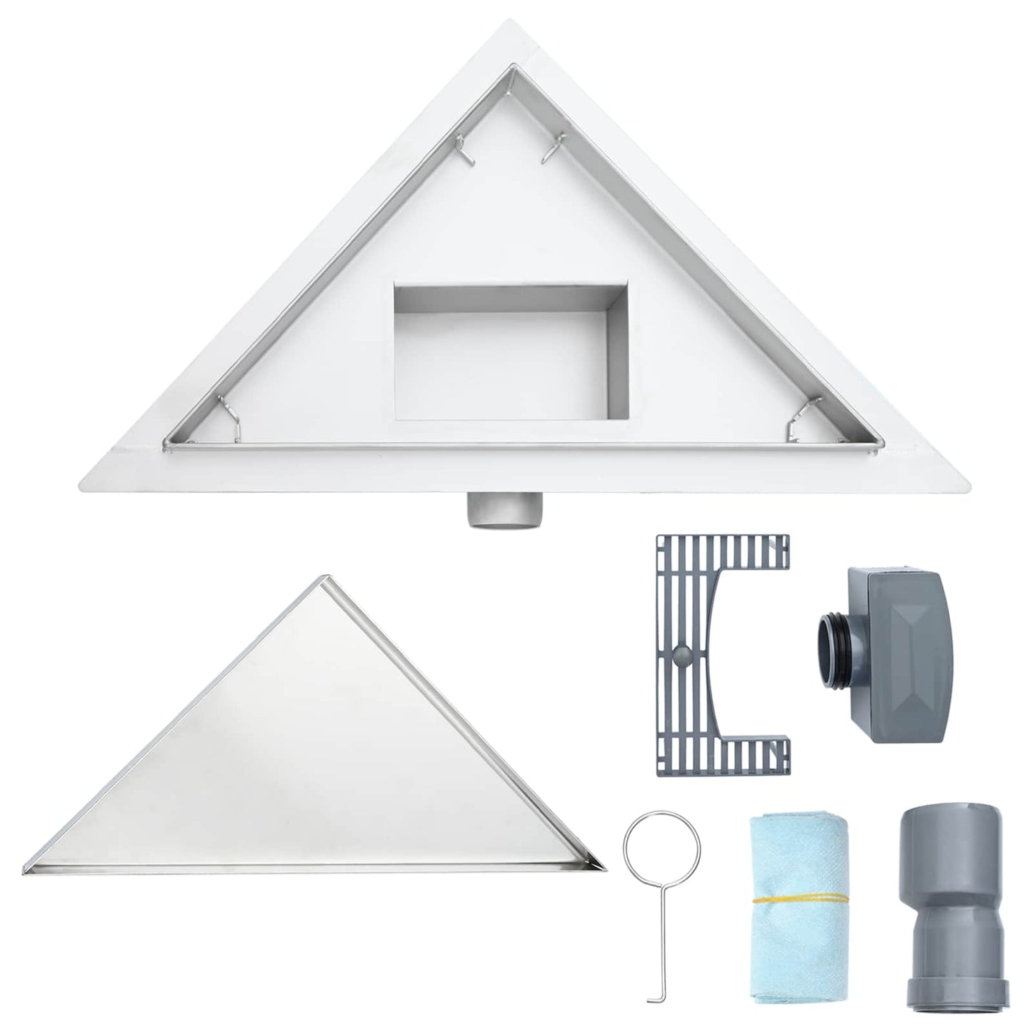 vidaXL 2 σε 1 Τριγωνική Σαρωθριά Λεκάνη Ασημί 32 x 32 x 7,5 εκ