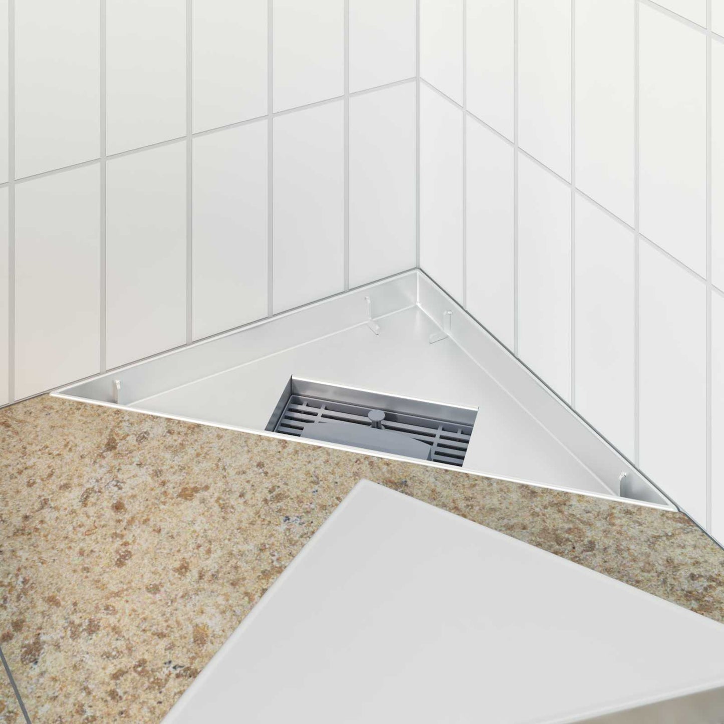 vidaXL 2 σε 1 Τριγωνική Σαρωθριά Λεκάνη Ασημί 32 x 32 x 7,5 εκ