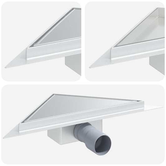 vidaXL 2 σε 1 Τριγωνική Σαρωθριά Λεκάνη Ασημί 32 x 32 x 7,5 εκ