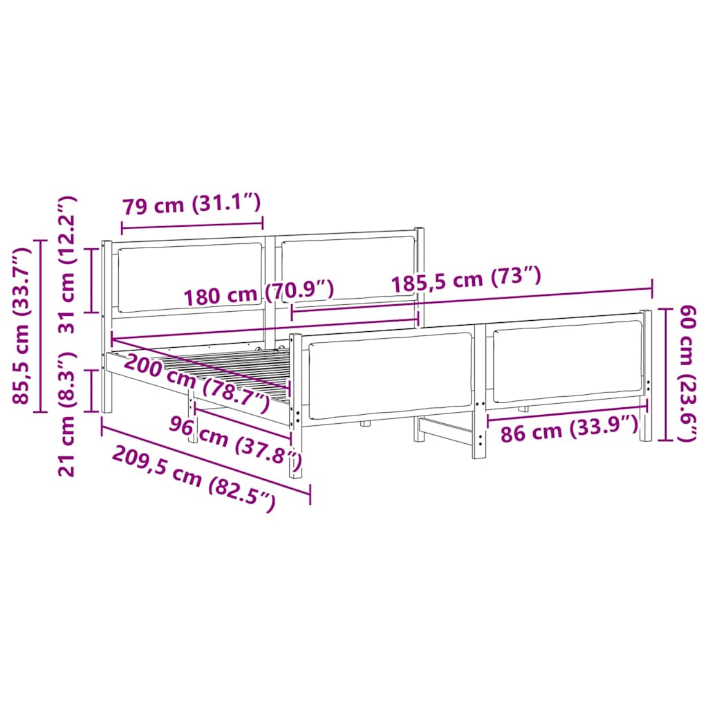 vidaXL Σκελετός Κρεβατιού με κεφαλάρι Μαύρο 180 x 200 cm ύφασμα