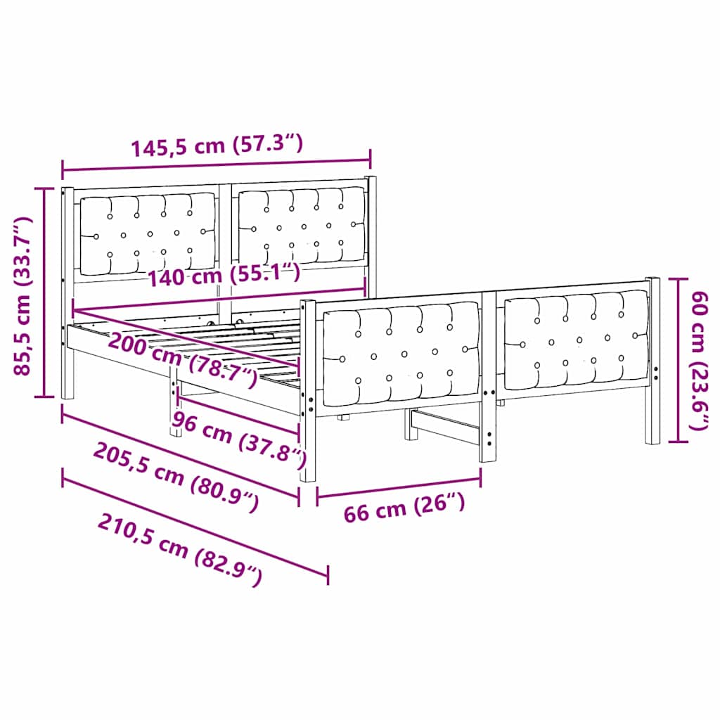 vidaXL Σκελετός Κρεβατιού Μαύρο 140 x 200 cm Στερεά ξυλεία πεύκου