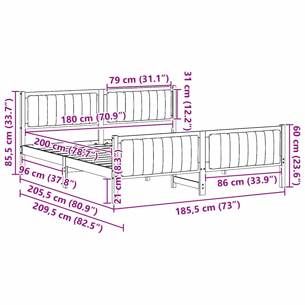 vidaXL Σκελετός Κρεβατιού με κεφαλάρι Καφέ και ταμπά 180 x 200 cm