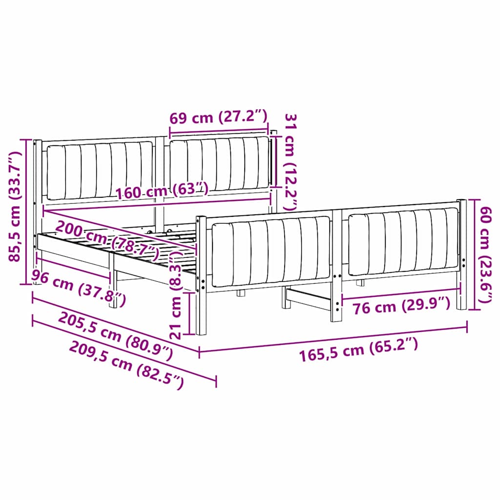 vidaXL Σκελετός Κρεβατιού Καφέ και ανοιχτό γκρι 160 x 200 cm