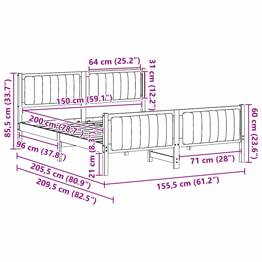 vidaXL Σκελετός Κρεβατιού Καφέ και ανοιχτό γκρι 150 x 200 cm