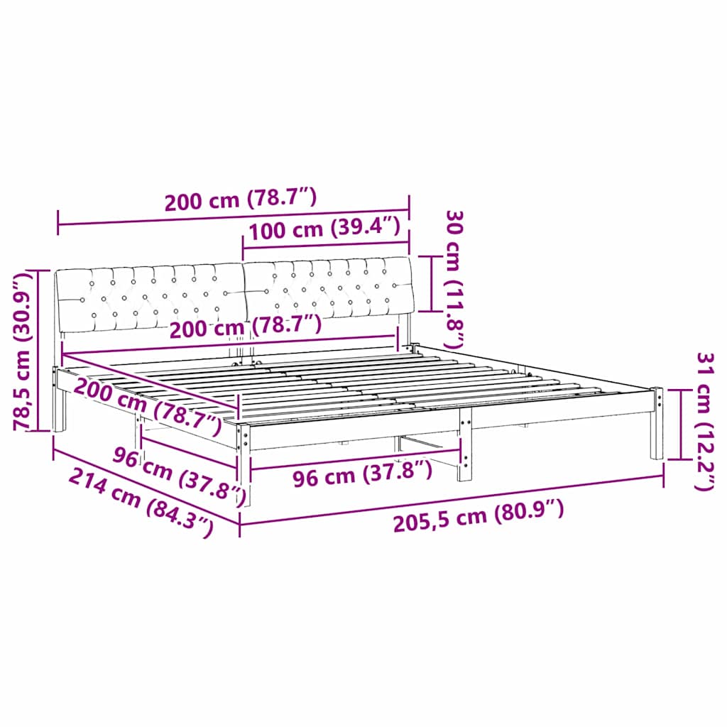 vidaXL Σκελετός Κρεβατιού Καφέ και σκούρο γκρι 200 x 200 cm