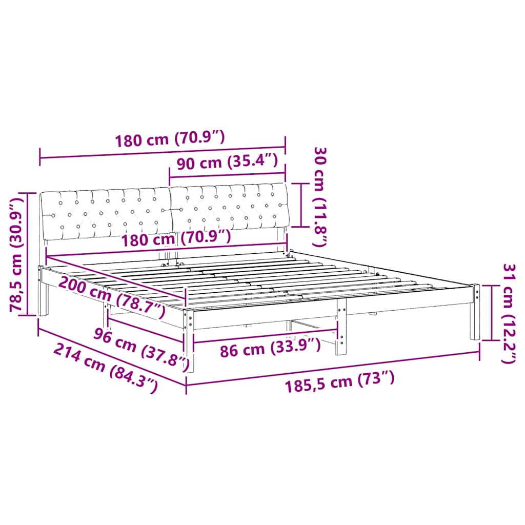 vidaXL Σκελετός Κρεβατιού Καφέ και σκούρο γκρι 180 x 200 cm