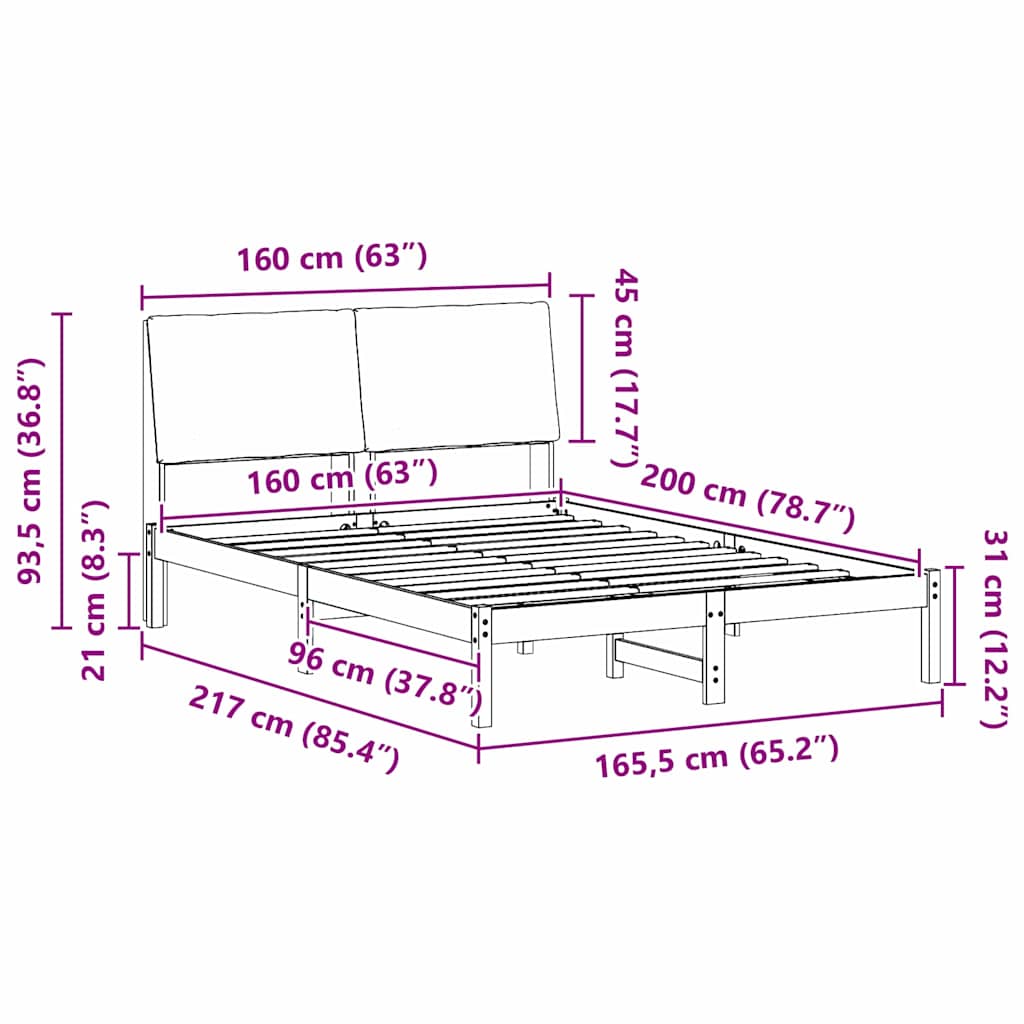 vidaXL Σκελετός Κρεβατιού Καφέ και σκούρο γκρι 160 x 200 cm