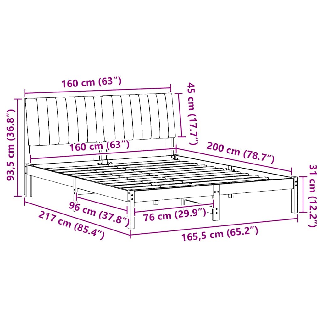 vidaXL Σκελετός Κρεβατιού Λευκό 160 x 200 cm Στερεά ξυλεία πεύκου