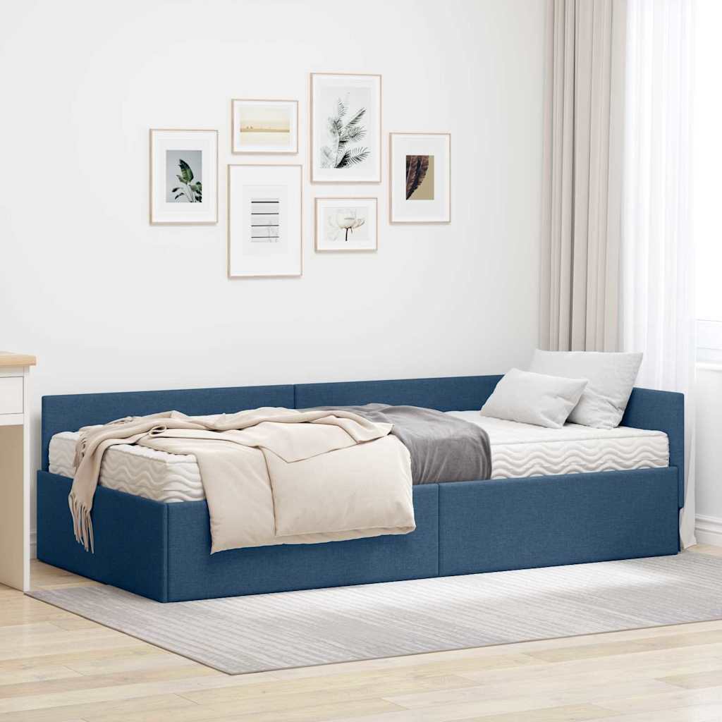 vidaXL Κρεβάτι γωνίας με στρώμα Άλλο με κεφαλάρι 2 pcs Μπλε ύφασμα