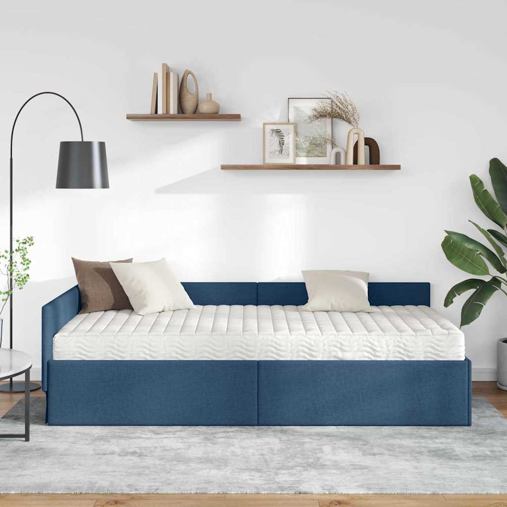 vidaXL Κρεβάτι γωνίας με στρώμα Άλλο με κεφαλάρι 2 pcs Μπλε ύφασμα