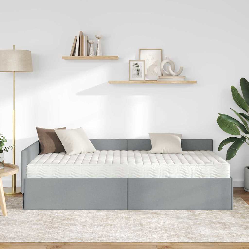 vidaXL Κρεβάτι γωνίας με στρώμα Άλλο 2 pcs Ανοιχτό γκρι ύφασμα