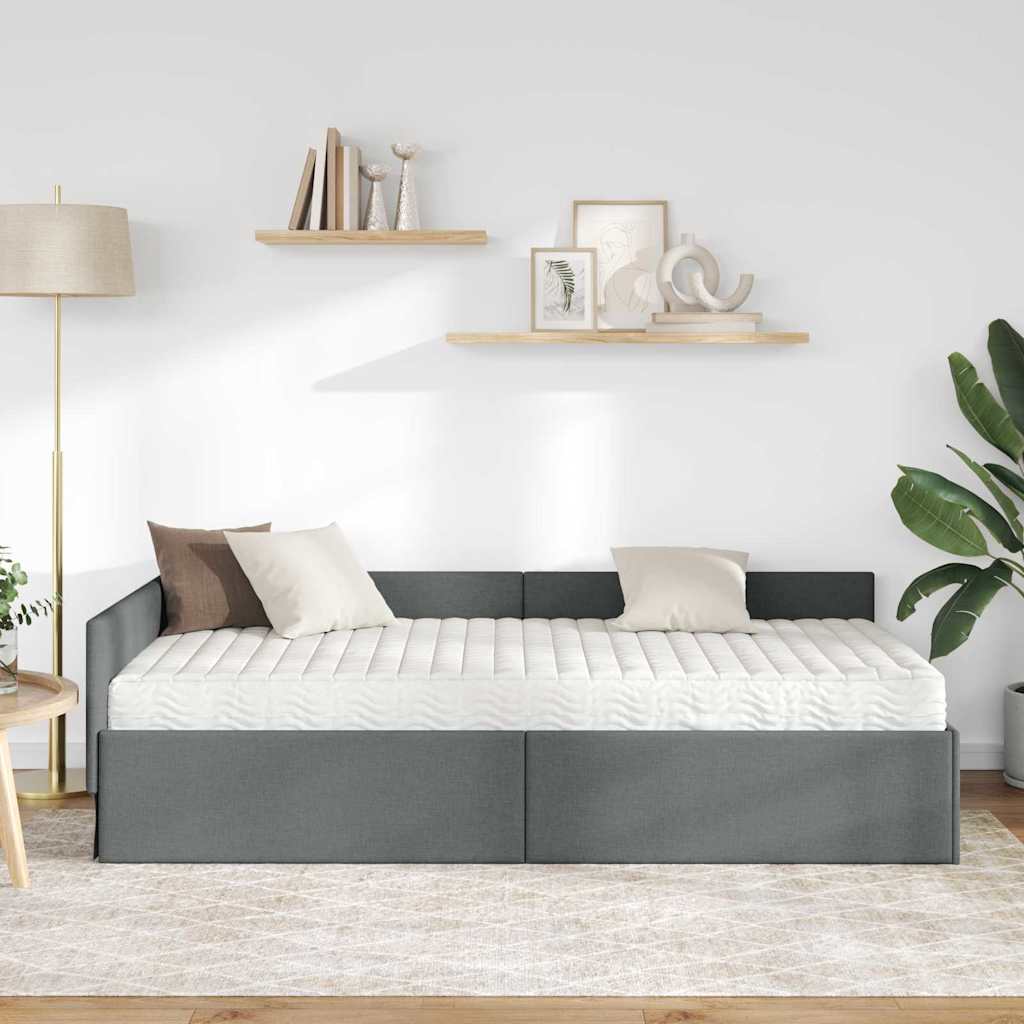 vidaXL Κρεβάτι γωνίας με στρώμα Άλλο με κεφαλάρι 2 pcs Γκρι ύφασμα