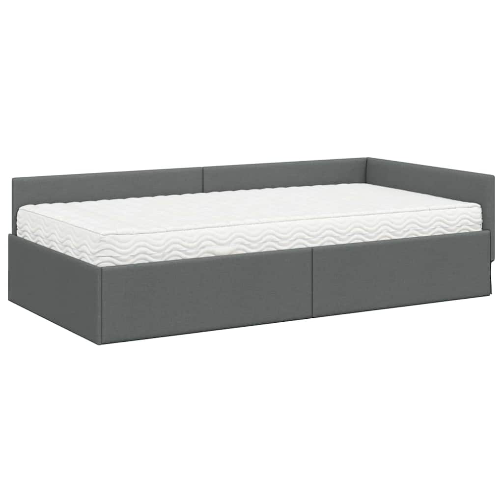 vidaXL Κρεβάτι γωνίας με στρώμα Άλλο με κεφαλάρι 2 pcs Γκρι ύφασμα