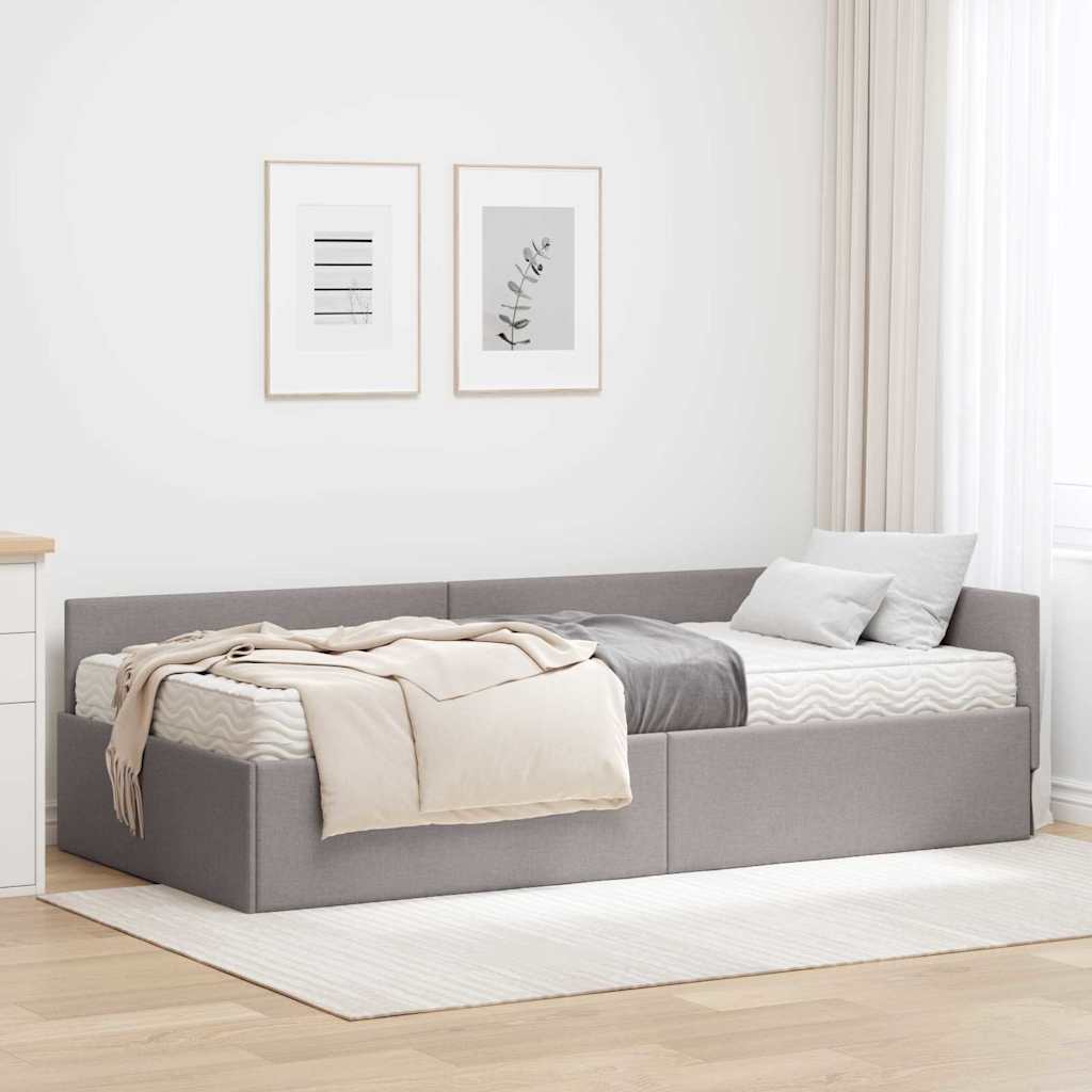 vidaXL Κρεβάτι γωνίας με στρώμα Άλλο με κεφαλάρι 2 pcs Taupe ύφασμα