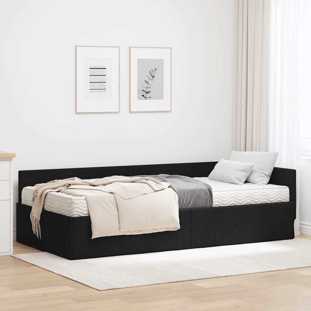 vidaXL Κρεβάτι γωνίας με στρώμα Άλλο με κεφαλάρι 2 pcs Πράσινο ύφασμα
