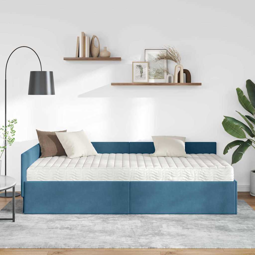 vidaXL Κρεβάτι γωνίας με στρώμα Άλλο με κεφαλάρι 2 pcs Μπλε Βελούδο
