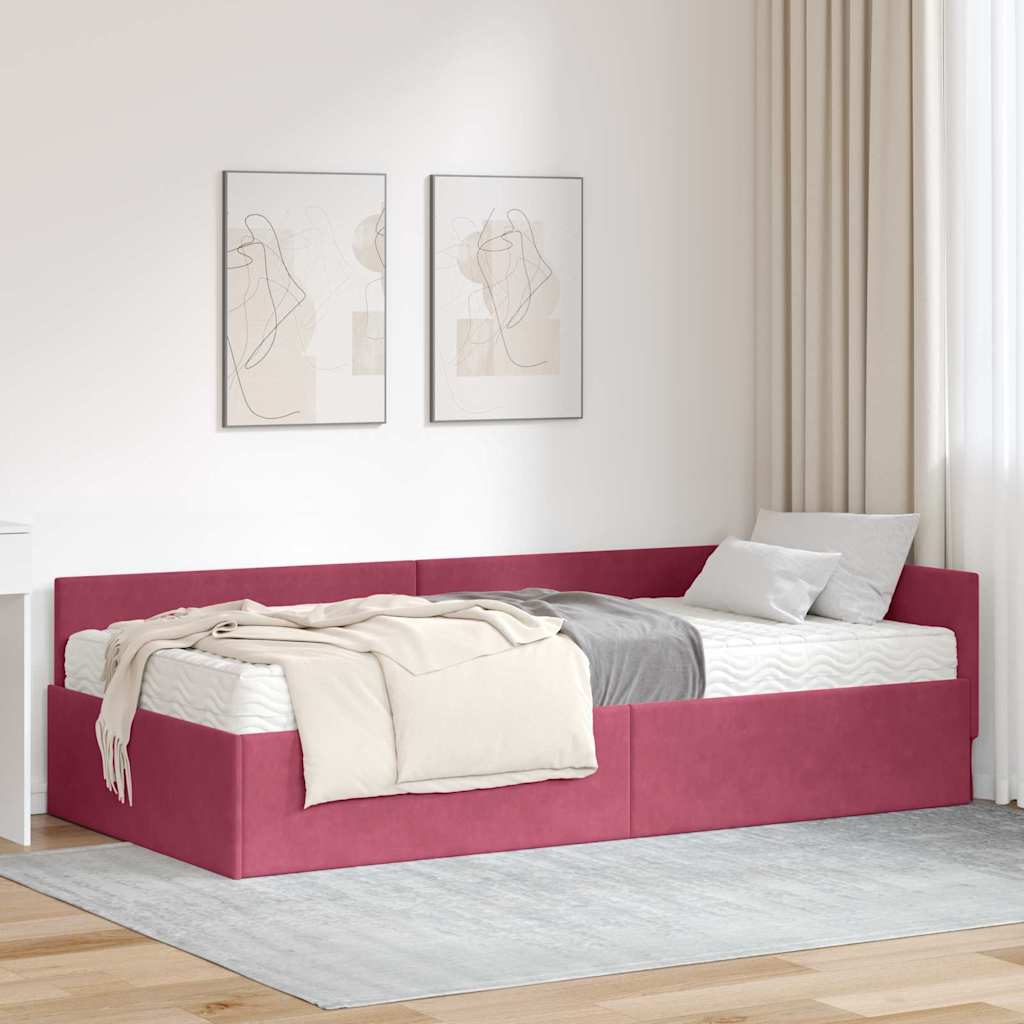 vidaXL Κρεβάτι γωνίας με στρώμα Άλλο με κεφαλάρι 2 pcs Πράσινο Βελούδο